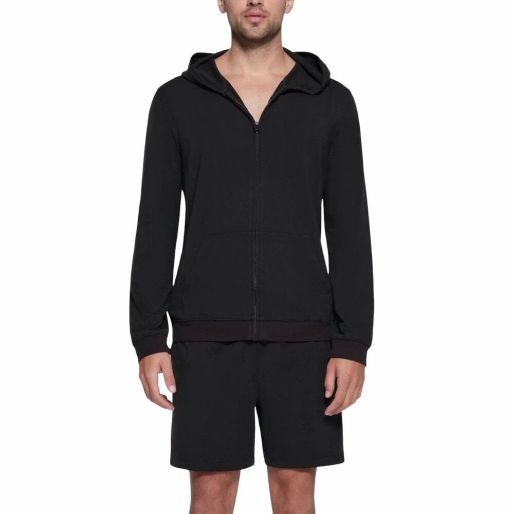 SKIMS Jersey Lounge Zip-Up Hoodie - Size Large - Obsidian